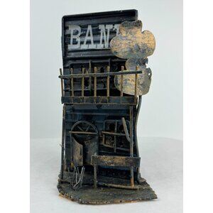 Vintage Tin Ghost Town Savings Bank Coin Box Western Rustic 973691 Halloween